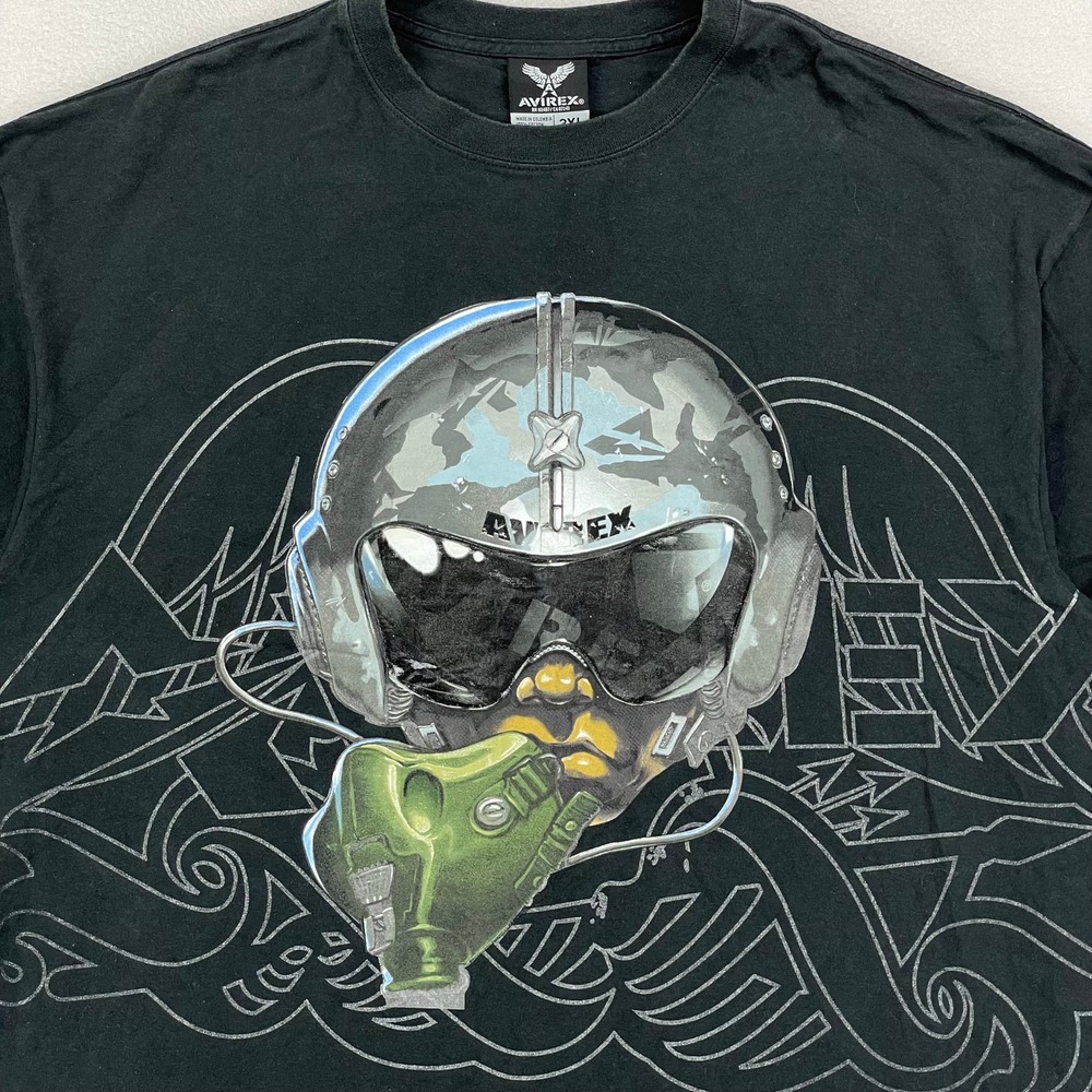 VTG Avirex T-Shirt Mens‎ 3XL Black Fighter Pilot Graphic Tee Y2K Military
